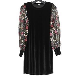 Dress Velvet Embroidered Floral Whimsigoth Fairy Grunge Dark Cottage Black Small